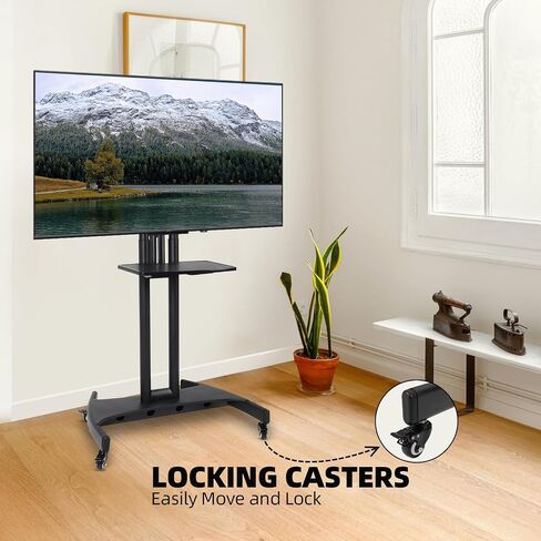 Rolling TV Stand，Mobile TV Cart with Adjustable Shelf，Portable Mobile TV Stand for 32-75 Inch TVs，132 LBS Weight Capacity， Suitable for Living Room/Bedroom/Office in Saudi Arabia