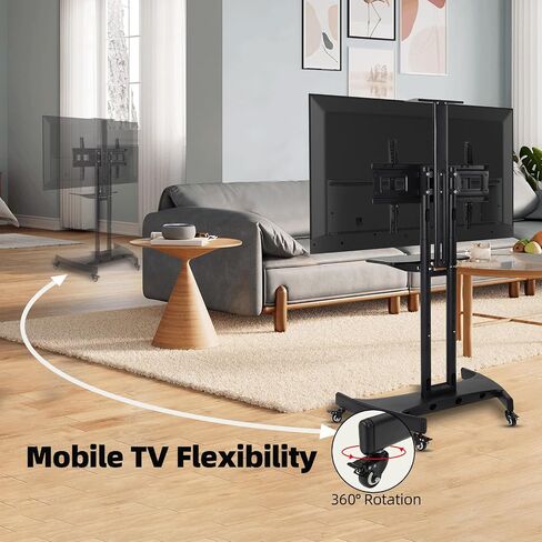 Rolling TV Stand，Mobile TV Cart with Adjustable Shelf，Portable Mobile TV Stand for 32-75 Inch TVs，132 LBS Weight Capacity， Suitable for Living Room/Bedroom/Office in Saudi Arabia