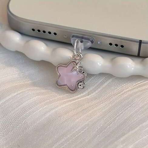 قطعة واحدة من ملحقات الهاتف المزخرفة بنجوم الماس الإبداعية من النوع C من نوع C لهواتف iPhone 16 15 Samsung USB C Dust Plug، وردي (Type-c) in Saudi Arabia