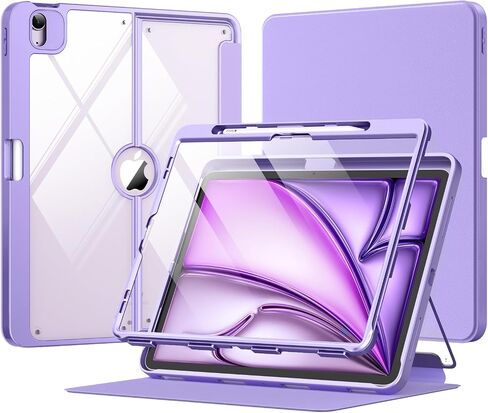 MoKo for iPad Air 13 Inch Case M3 2025 & M2 2024 with Pencil Holder, iPad Air 13 Case [Built-in Screen Protector] with Clear Back & Magnetic Multi Angle Stand Cover, Purple in Saudi Arabia