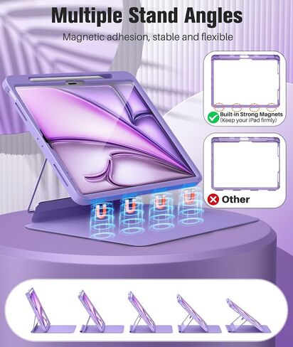 MoKo for iPad Air 13 Inch Case M3 2025 & M2 2024 with Pencil Holder, iPad Air 13 Case [Built-in Screen Protector] with Clear Back & Magnetic Multi Angle Stand Cover, Purple in Saudi Arabia