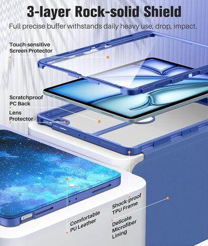 MoKo for iPad Air 13 Inch Case M3 2025 & M2 2024 with Pencil Holder, iPad Air 13 Case [Built-in Screen Protector] with Clear Back & Magnetic Multi Angle Stand Cover, Purple in Saudi Arabia