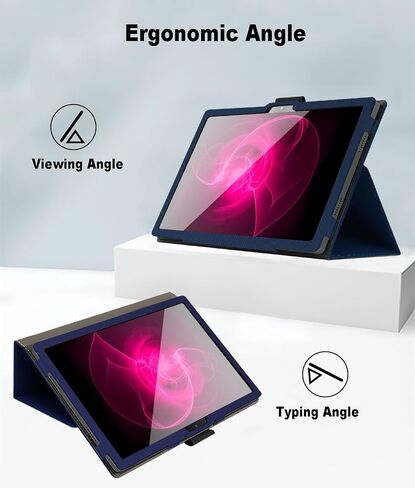 حافظة لجهاز T-Mobile Revvl Tab 2 مقاس 10.1 بوصة مع حزام يد وحامل قلم رصاص، حافظة قابلة للطي بحامل لجهاز T-Mobile Revvl Tab 2. (أزرق داكن) in Kuwait