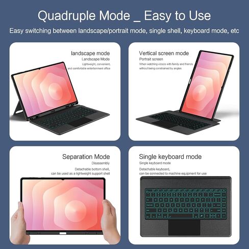 حافظة لوحة المفاتيح متوافقة مع Samsung Galaxy Tab S11 Ultra 5G 14.6 بوصة 2025 SM-X930/X936B غطاء لوحة مفاتيح قابل للفصل بإضاءة خلفية مع لوحة التتبع/حامل القلم الرصاص Tab S11 Ultra 14.6 بوصة (أسود) in Kuwait