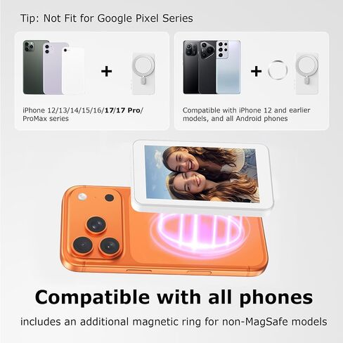 Vlog Selfie Monitor Screen for iPhone 17 Series & Android, Wireless Magnetic Built-in Speaker 4K/1080P Phone Back Camera Monitor with Remote Control for Live Stream TikTok (White) in Saudi Arabia