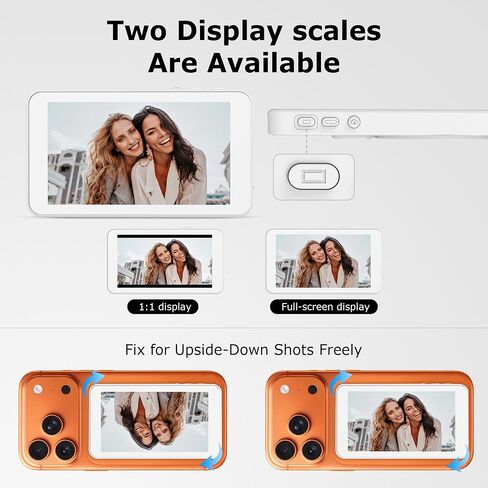 Vlog Selfie Monitor Screen for iPhone 17 Series & Android, Wireless Magnetic Built-in Speaker 4K/1080P Phone Back Camera Monitor with Remote Control for Live Stream TikTok (White) in Saudi Arabia