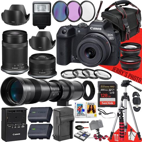 Canon EOS R7 Mirrorless Camera with RF-S 18-45mm f/4.5-6.3 IS STM, RF-S 55-210mm f/5-7.1 IS STM and 420-800mm f/8.3 HD Telephoto Zoom Lens + 128 GB Memory + More (38pc Bundle) (Renewed) in Saudi Arabia