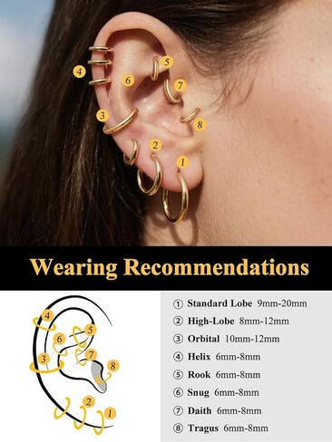 U7 Small Hoop Earrings for Women Men Stainless Steel/Black/Gold Huggie Hoop Earrings Hypoallergenic Lightweight 7/8/9/10/12/14/16mm in Saudi Arabia