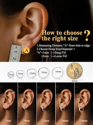 U7 Small Hoop Earrings for Women Men Stainless Steel/Black/Gold Huggie Hoop Earrings Hypoallergenic Lightweight 7/8/9/10/12/14/16mm in Saudi Arabia