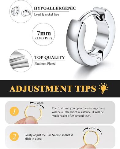 U7 Small Hoop Earrings for Women Men Stainless Steel/Black/Gold Huggie Hoop Earrings Hypoallergenic Lightweight 7/8/9/10/12/14/16mm in Saudi Arabia