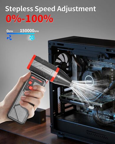 Compressed Air Duster, 150000RPM Electric Air Duster with Stepless Speed, 90° Adjustable Angle, LED Screen & Light, Cordless Rechargeable Air Blower for Keyboard, Computer, Car, Home Cleaning in Saudi Arabia