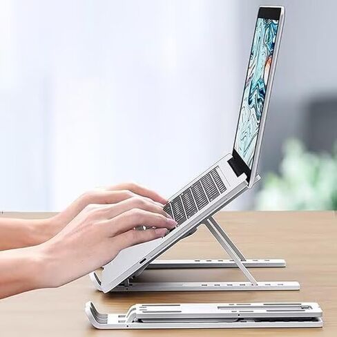 Foldable Universal Laptop Stand - Adjustable Non-Slip Cooling Base Holder for Home Office, Travel & Study, Fits MacBook, Laptop, Tablet and Phone（Black in Saudi Arabia