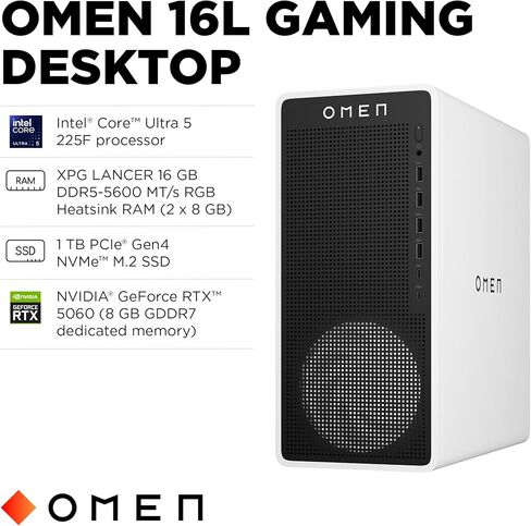 HP OMEN 16L Gaming Desktop PC, Intel Core Ultra 7 265F, 32 GB RAM, 1 TB SSD, NVIDIA GeForce RTX 5060, Windows 11 Home, Microsoft Copilot, Panda Metal, (2025) in Saudi Arabia