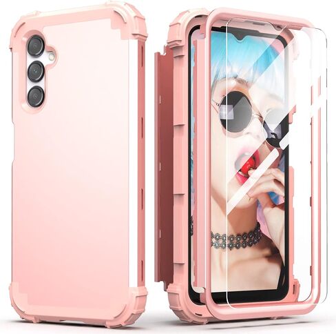 حافظة IDweel لهاتف Galaxy A16 5G مع واقي شاشة، هجين 3 في 1 مقاوم للصدمات شديد التحمل وممتص للصدمات من البولي كربونات + غطاء حماية كامل من السيليكون الناعم لهاتف Samsung Galaxy A16 5G 6.7 بوصة، ذهبي وردي in Kuwait