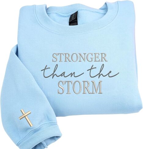 COUPLEHOODIES Stronger Than The Storm Embroidered Sweatshirt – Christian Faith Gift for Birthday or Christmas Multicolor in Saudi Arabia