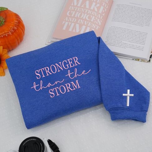COUPLEHOODIES Stronger Than The Storm Embroidered Sweatshirt – Christian Faith Gift for Birthday or Christmas Multicolor in Saudi Arabia