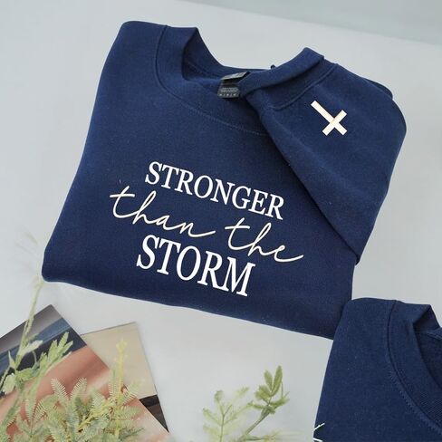 COUPLEHOODIES Stronger Than The Storm Embroidered Sweatshirt – Christian Faith Gift for Birthday or Christmas Multicolor in Saudi Arabia