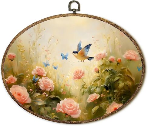 FSTCSV Vintage Dragonfly Floral Oval Wall Art Framed, Cottage Core Dragonfly Canvas Prints Wall Hanging Art, Vintage Retro Rustic Botanical Oval Walls Decor for Living Room Home Bedroom, 8.8x11.5in in Saudi Arabia