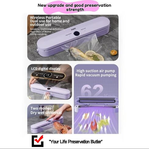 Vacuum Sealer Cordless Rechargeable Food Sealer with 10 Vacuum Bags, 30 Seconds Fast Seal, for Dry/Wet Food Preservation in Saudi Arabia