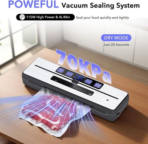 Food Saver Vacuum Sealer Machine + 30 Vacuum Bags, 7-in-1 Multi-Functional Vacuum Sealer, Food Sealer for Freshness Storage, with Dry & Moist Food Modes, Double Heat Seal, Built-in Cutter, Silver in Saudi Arabia