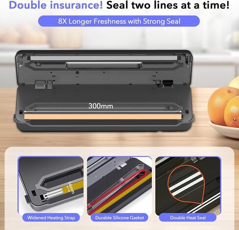 Food Saver Vacuum Sealer Machine + 30 Vacuum Bags, 7-in-1 Multi-Functional Vacuum Sealer, Food Sealer for Freshness Storage, with Dry & Moist Food Modes, Double Heat Seal, Built-in Cutter, Silver in Saudi Arabia