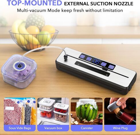Food Saver Vacuum Sealer Machine + 30 Vacuum Bags, 7-in-1 Multi-Functional Vacuum Sealer, Food Sealer for Freshness Storage, with Dry & Moist Food Modes, Double Heat Seal, Built-in Cutter, Silver in Saudi Arabia