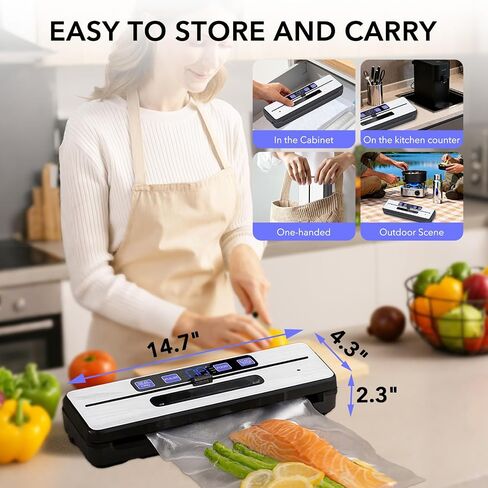 Food Saver Vacuum Sealer Machine + 30 Vacuum Bags, 7-in-1 Multi-Functional Vacuum Sealer, Food Sealer for Freshness Storage, with Dry & Moist Food Modes, Double Heat Seal, Built-in Cutter, Silver in Saudi Arabia