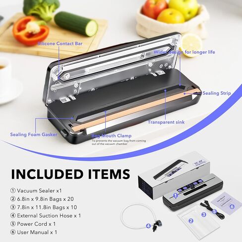 Food Saver Vacuum Sealer Machine + 30 Vacuum Bags, 7-in-1 Multi-Functional Vacuum Sealer, Food Sealer for Freshness Storage, with Dry & Moist Food Modes, Double Heat Seal, Built-in Cutter, Silver in Saudi Arabia