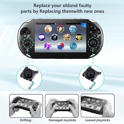 مجموعة استبدال عصا التحكم من Treayes المكونة من قطعتين لجهاز PlayStation PS Vita 2000 Slim، ترقية عصا التحكم التناظرية المضادة للانجراف، مجموعة أدوات إصلاح عصا التحكم التناظرية لإصلاح عصا التحكم لوحدة التحكم PS Vita 2000 Slim in Saudi Arabia