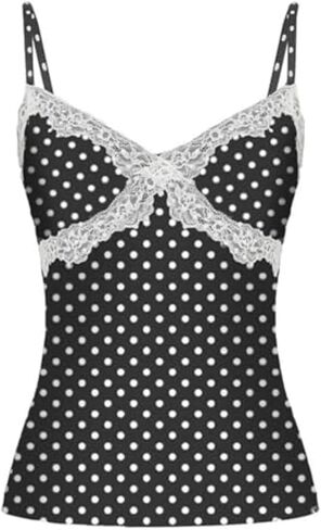 Lolita Tank Top for Women Kawaii Lace Trim Bow Shirt Cutecore Y2k Summer Clothes Vintage Aesthetic Gothic Streetwear in Saudi Arabia