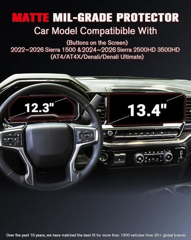 For 2022~2026 GMC Sierra 1500& 2024~2026 Sierra 2500HD 3500HD (Buttons on the Screen) 13.4+12.3 Inch Matte Screen Protector - [No More Glare] - Tempered Glass - Touchscreen *1 + Glossy Dashboard *1 in Saudi Arabia