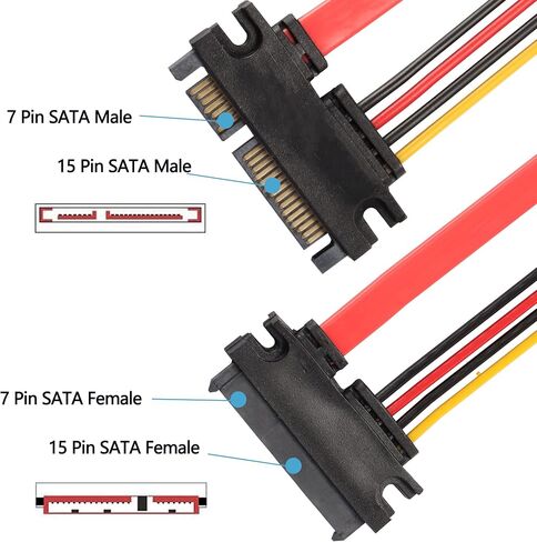 22Pin SATA Power Extension Cable,SATA 22Pin (7+15) Male to Female Data and Power Combo Extension Cable 2Pcs - 50cm in Saudi Arabia