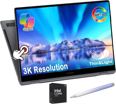 كمبيوتر محمول Samsung Galaxy Book4 Pro مقاس 16 بوصة 3K AMOLED 2 في 1، Intel Ultra 7 155H، بطارية 21H · Copilot AI، شاشة لمس مع قلم، كاميرا ويب 1080 بكسل، ألعاب تصميم الأعمال (ذاكرة وصول عشوائي سعتها 16 جيجابايت | 4 تيرابايت PCIe SSD) in Saudi Arabia