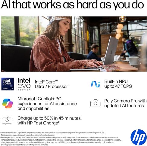 HP OmniBook 7 Flip 16" 2-in-1 Copilot+ AI PC Laptop, 3K OLED Touch, Intel Evo Platform 8-Core Ultra 7 258V(>Ultra 9 185H), WiFi 7, Backlit KB, W Pen & 128GB PSD, Win11 Home(32GB|1TB SSD) in Saudi Arabia