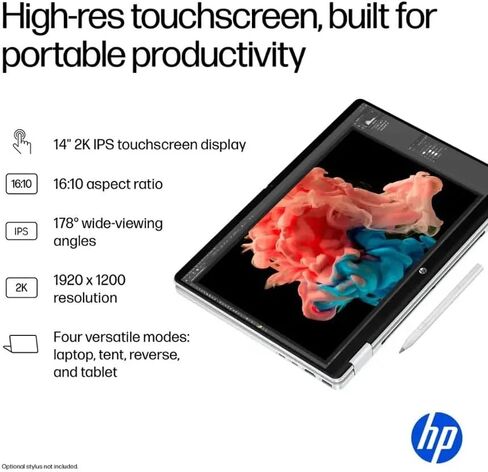 HP OmniBook 5 Flip 2 في 1 14 بوصة 2K شاشة لمس i7، معالج Intel Core 7 150U، ذاكرة وصول عشوائي DDR5 سعة 16 جيجابايت و1 تيرابايت SSD، كمبيوتر محمول مع لوحة مفاتيح بإضاءة خلفية، Wi-Fi 6E، شاشة FHD+ IPS، عمر بطارية طويل، Win 11 Pro in Saudi Arabia