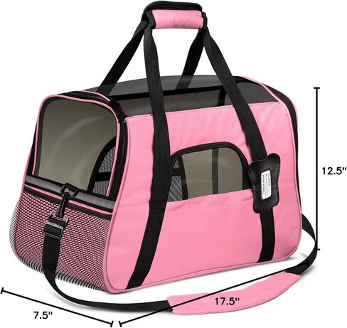 Paws & Pals Airline Approved Pet Carrier - Soft-Sided Carriers for Small Medium Cats and Dogs Air-Plane Travel On-Board Under Seat Carrying Bag with Fleece Bolster Bed for Kitten Cat Puppy Dog Taxi in Kuwait