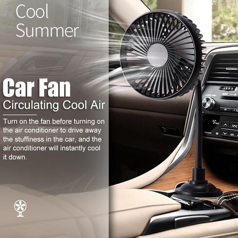 Car Cooling Fan USB Powered with Gooseneck, 3-Speed Powerful Low Noise Vehicle Fan for Front Seat, 360° Rotation Adjustable Portable Mounted in Cup Holder in Kuwait