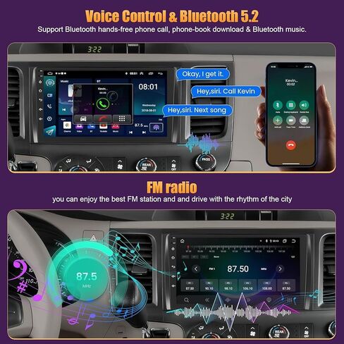4G+64G Car Radio for Toyota Sienna 2011-2014, Wireless Carplay&Android Auto with Android 13 Support Bluetooth/Voice Control/GPS/WiFi/Back-up Camera/SWC/FM, 9 Inch IPS Touch Screen Radio for Sienna in Saudi Arabia