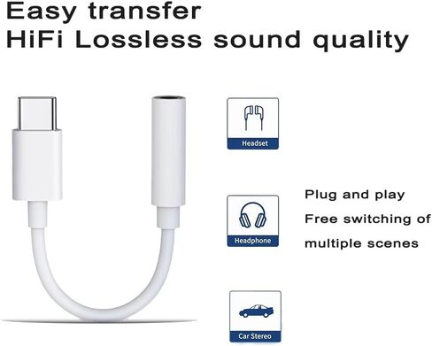 USB C to 3.5mm Headphone Jack Adapter for iPhone17/16/Pro/15/Pro iPad（2 Pack），Lossless HiFi Audio Converter with Microphone, Compatible with Samsung Galaxy S24/S23/S22/S21Ultra-Type C to Aux Adapter in Saudi Arabia