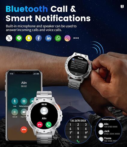 LIGE 1.43" AMOLED Smart Watch for Men with Flashlight, Bluetooth Calling, 100+ Sport Modes, 530mAh, IP68 Waterproof Fitness Tracker for Workout, iOS Android Compatible, Black Steel Camouflage Silicone in Saudi Arabia