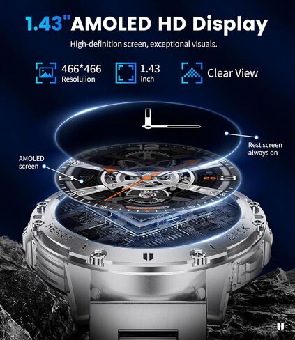LIGE 1.43" AMOLED Smart Watch for Men with Flashlight, Bluetooth Calling, 100+ Sport Modes, 530mAh, IP68 Waterproof Fitness Tracker for Workout, iOS Android Compatible, Black Steel Camouflage Silicone in Saudi Arabia