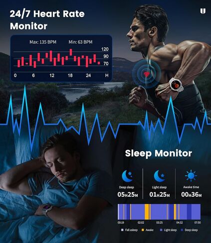 LIGE 1.43" AMOLED Smart Watch for Men with Flashlight, Bluetooth Calling, 100+ Sport Modes, 530mAh, IP68 Waterproof Fitness Tracker for Workout, iOS Android Compatible, Black Steel Camouflage Silicone in Saudi Arabia