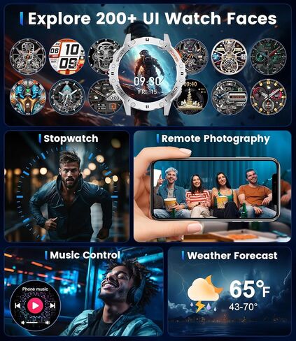 LIGE 1.43" AMOLED Smart Watch for Men with Flashlight, Bluetooth Calling, 100+ Sport Modes, 530mAh, IP68 Waterproof Fitness Tracker for Workout, iOS Android Compatible, Black Steel Camouflage Silicone in Saudi Arabia