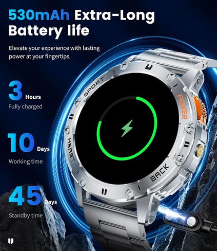 LIGE 1.43" AMOLED Smart Watch for Men with Flashlight, Bluetooth Calling, 100+ Sport Modes, 530mAh, IP68 Waterproof Fitness Tracker for Workout, iOS Android Compatible, Black Steel Camouflage Silicone in Saudi Arabia