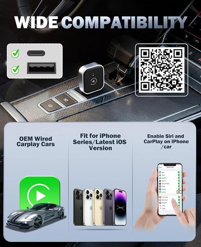 محول Carplay اللاسلكي المحسن لعام 2025، 2 في 1 Duel Carplay ومحول Android Auto اللاسلكي، توصيل تلقائي صغير الحجم صغير الحجم، بدون زمن الوصول، التوصيل والتشغيل، دونجل تشغيل السيارة لهواتف iPhone وAndroid USB A/C in Kuwait