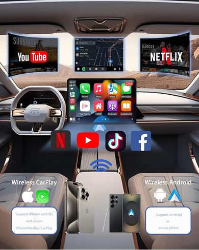 محول CarPlay اللاسلكي AI Box لأجهزة iPhone وAndroid Auto - دعم YouTube وNetflix، تشغيل بطاقة TF دون اتصال بالإنترنت، التوصيل والتشغيل، تحويل سلكي إلى لاسلكي، واي فاي ثابت 5.8 جيجا هرتز وبلوتوث 5.3 in Saudi Arabia