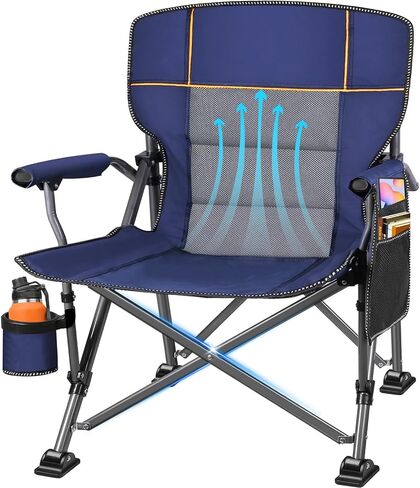 Jill Deaaa® Oversized Camping Chairs, Heavy Duty Support 450 LBS, Foldable Outdoor Chair with Padded Back & Arm, Folding Lawn Chairs with Side Pockets & Cup Holder for Outside, Fishing, Camp & Garden in Saudi Arabia
