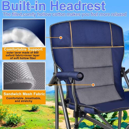 Jill Deaaa® Oversized Camping Chairs, Heavy Duty Support 450 LBS, Foldable Outdoor Chair with Padded Back & Arm, Folding Lawn Chairs with Side Pockets & Cup Holder for Outside, Fishing, Camp & Garden in Saudi Arabia