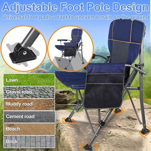 Jill Deaaa® Oversized Camping Chairs, Heavy Duty Support 450 LBS, Foldable Outdoor Chair with Padded Back & Arm, Folding Lawn Chairs with Side Pockets & Cup Holder for Outside, Fishing, Camp & Garden in Saudi Arabia
