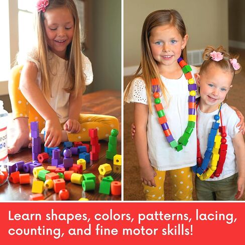 Blu Jay Wooden Lacing Beads for Toddlers 1-3 & 3-5 – 125 PCS with Storage Tub | Stringing Beads for Toddlers 1-3 & Fine Motor Skills Toy for Hand-Eye Coordination & Color Sorting in Saudi Arabia